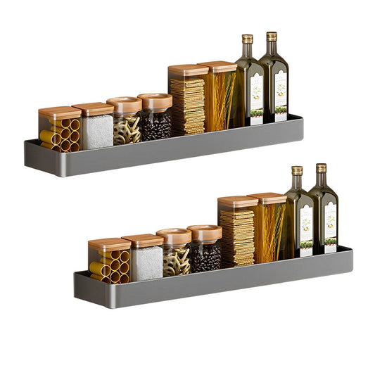 SOGA 2X 32cm Black Wall-Mounted Rectangular Kitchen Spice Storage Organiser Space Saving Condiments Shelf Rack