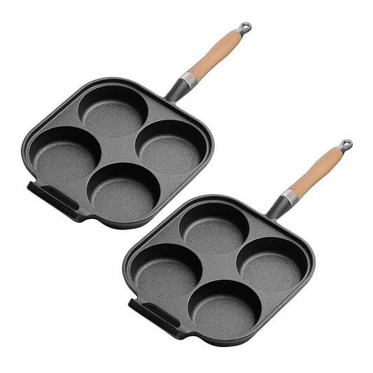 SOGA 2X 4 Mold Cast Iron Breakfast Fried Egg Pancake Omelette Fry Pan