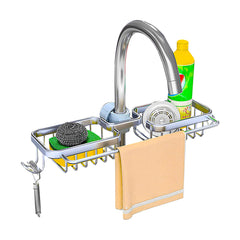 SOGA Silver Kitchen Sink Organiser Faucet Soap Sponge Caddy Rack Drainer with Towel Bar Holder