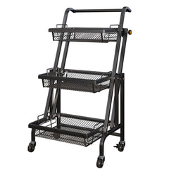 SOGA 3 Tier Steel Black Adjustable Kitchen Cart Multi-Functional Shelves Storage Organizer with Wheels