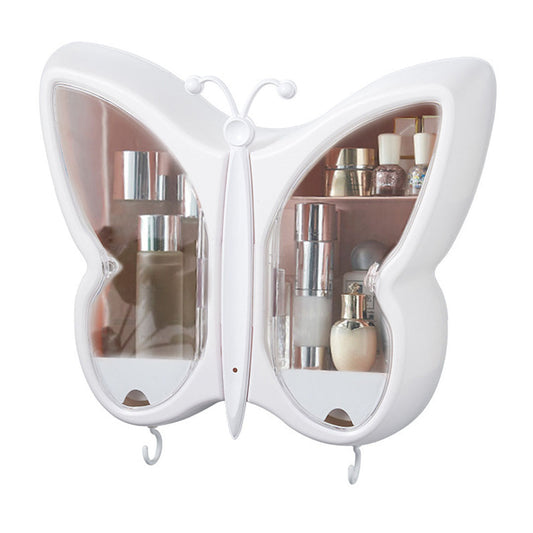 SOGA White Butterfly Shape Wall-Mounted Makeup Organiser Dustproof Waterproof Bathroom Storage Box Home Decor