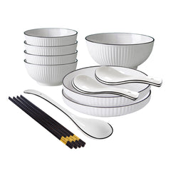 SOGA White Japanese Style Ceramic Dinnerware Crockery Soup Bowl Plate Server Kitchen Home Decor Set of 7