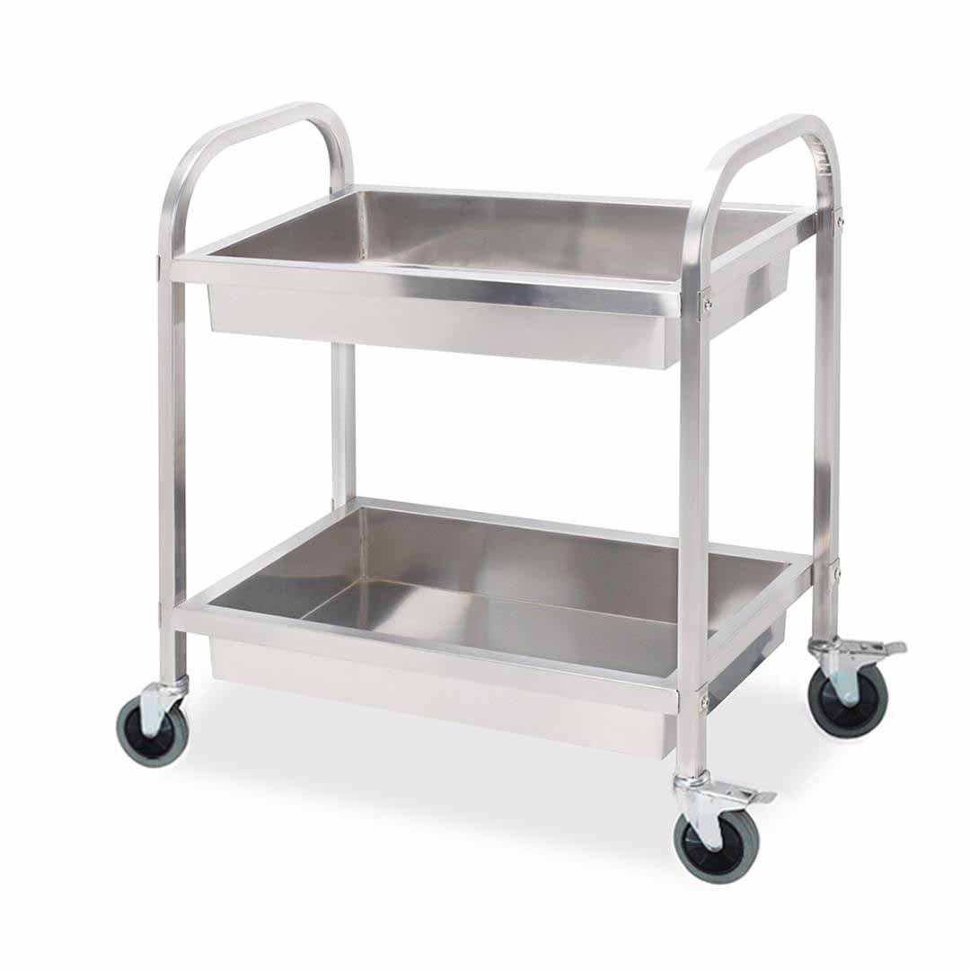 SOGA 2 Tier Stainless Steel Kitchen Trolley Bowl Collect Service Food Cart 85x45x90cm Medium