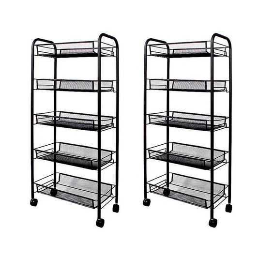 SOGA 2X 5 Tier Steel Black Bee Mesh Kitchen Cart Multi-Functional Shelves Storage Organizer with Wheels