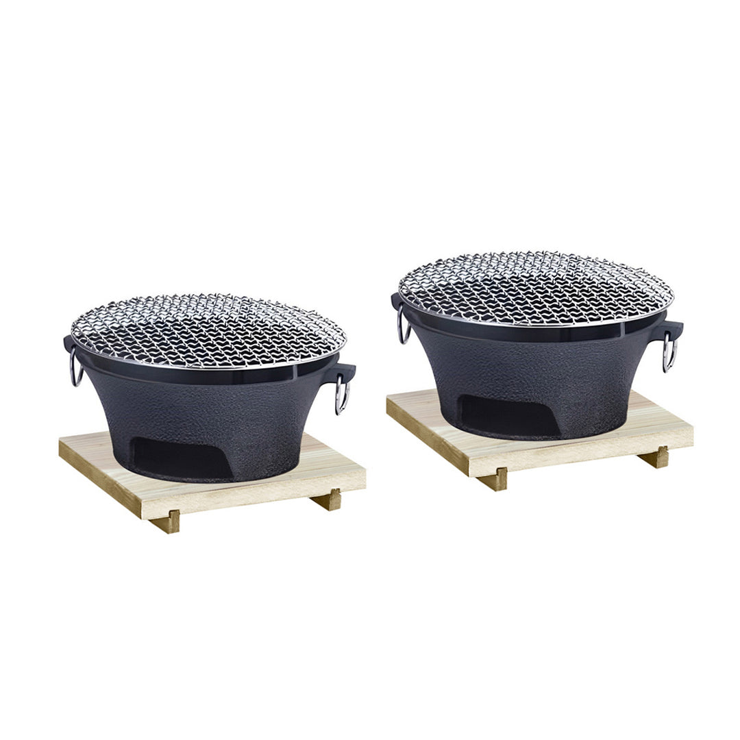 SOGA 2X Cast Iron Round Stove Charcoal Table Net Grill Japanese Style BBQ Picnic Camping with Wooden Board