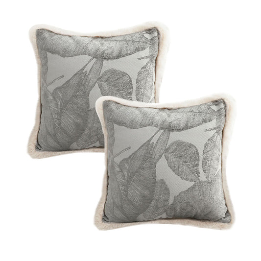 SOGA 2X 45cm Wabi-sabi Raised Embroidery Leaf & Square Throw Pillow