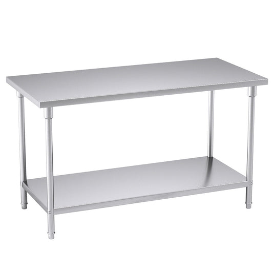 SOGA 2-Tier Commercial Catering Kitchen Stainless Steel Prep Work Bench Table 150*70*85cm