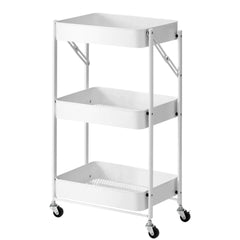 SOGA 3 Tier Steel White Foldable Kitchen Cart Multi-Functional Shelves Storage Organizer with Wheels