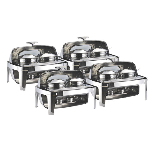 SOGA 4X 6.5L Stainless Steel Double Soup Tureen Bowl Station Roll Top Buffet Chafing Dish Catering Chafer Food Warmer Server