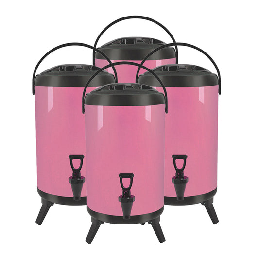 SOGA 4X 10L Stainless Steel Insulated Milk Tea Barrel Hot and Cold Beverage Dispenser Container with Faucet Pink