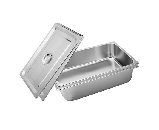 SOGA 2X Gastronorm GN Pan Full Size 1/1 GN Pan 15cm Deep Stainless Steel Tray With Lid