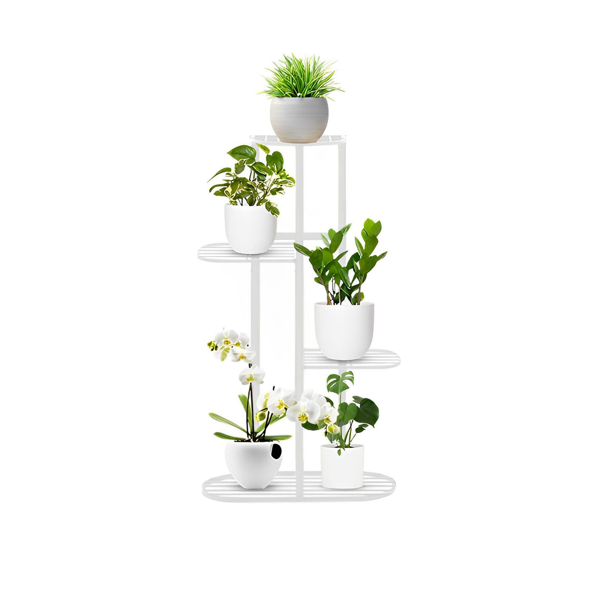 SOGA 4 Tier 5 Pots White Metal Plant Rack Flowerpot Storage Display Stand Holder Home Garden Decor