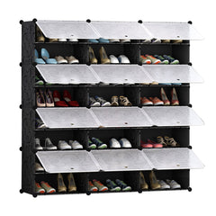 SOGA 8 Tier 3 Column Shoe Rack Organizer Sneaker Footwear Storage Stackable Stand Cabinet Portable Wardrobe with Cover