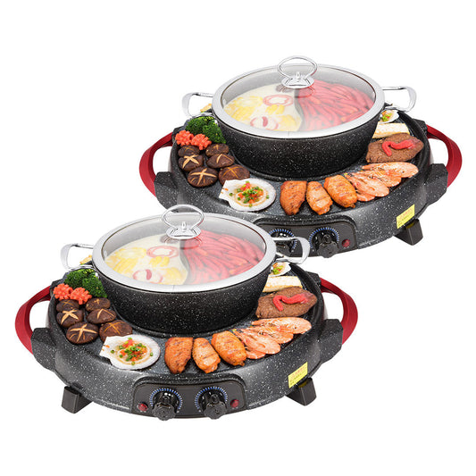 SOGA 2X 2 in 1 Electric Stone Coated Grill Plate Steamboat Two Division Hotpot