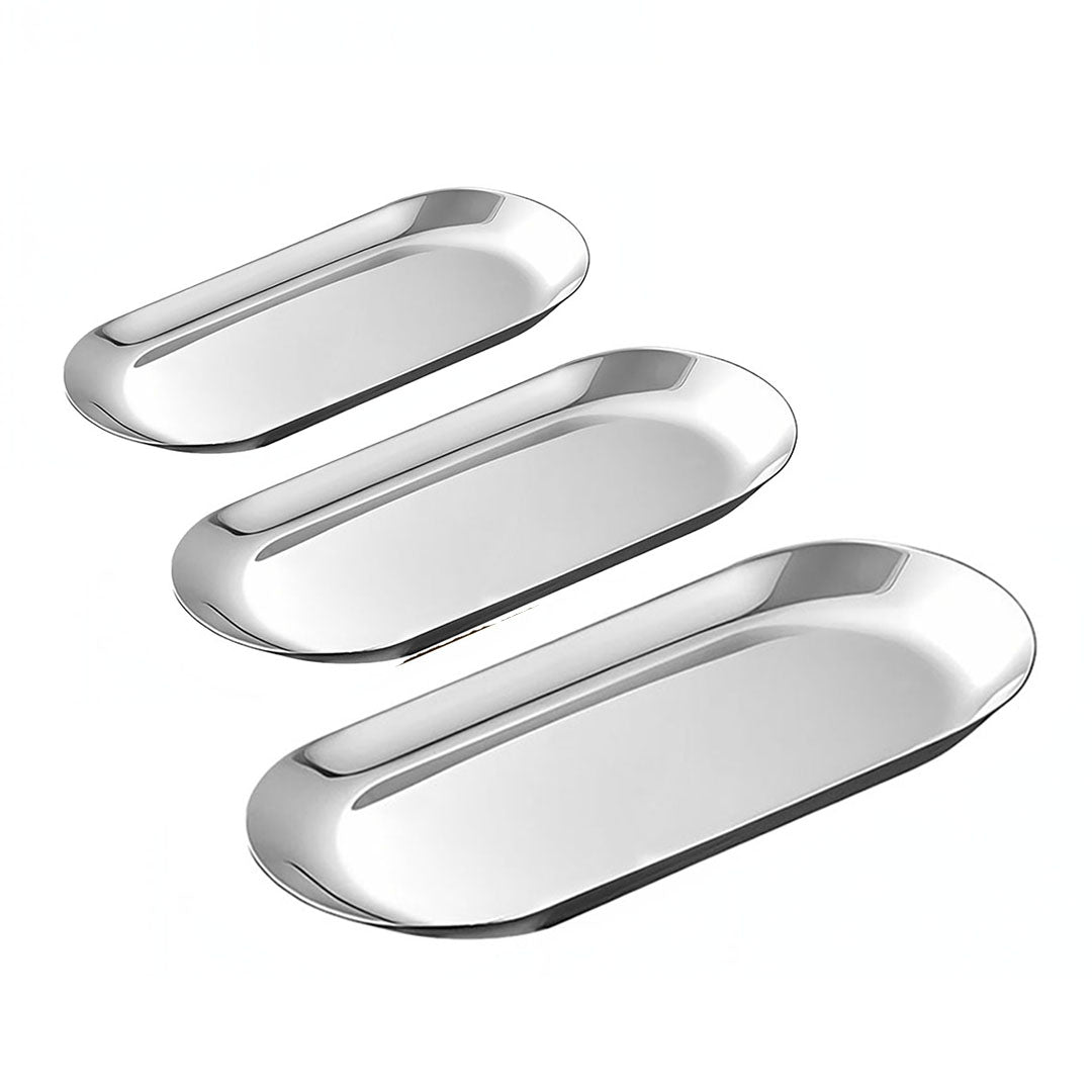 SOGA Silver Nordic Oval Plate Set Small, Medium, and Large for 3 Pieces Kitchen