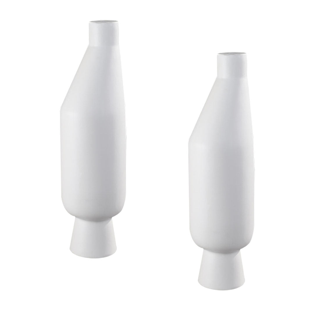 SOGA 2X 14x52cm Ornament White Minimalist Vases with Narrow Neck Rounded Body for Modern Home Decor