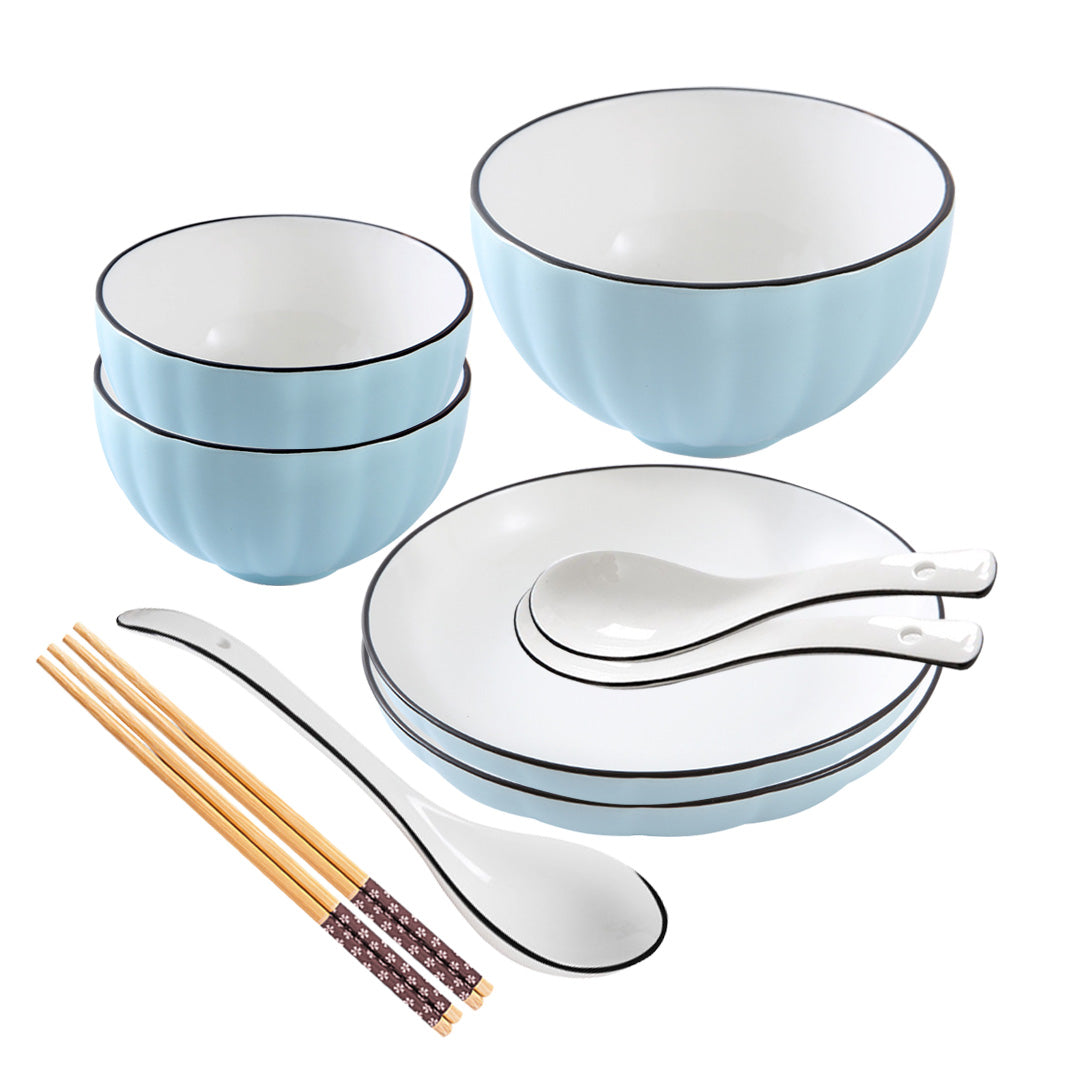 SOGA Blue Japanese Style Ceramic Dinnerware Crockery Soup Bowl Plate Server Kitchen Home Decor Set of 6