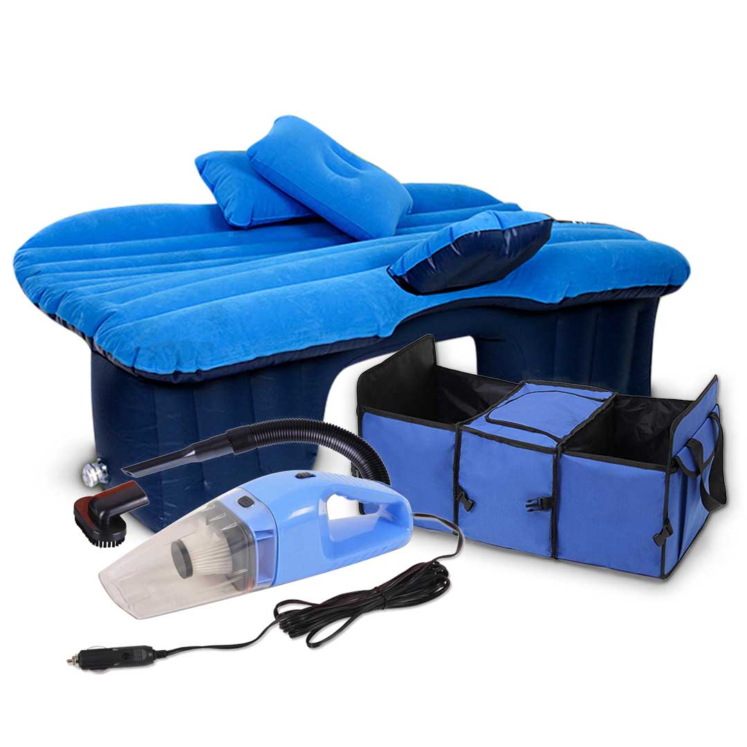 SOGA Portable Travel Camping Car Set Inflatable Air Bed Mattress Storage Organiser Handheld Vacuum Cleaner Blue