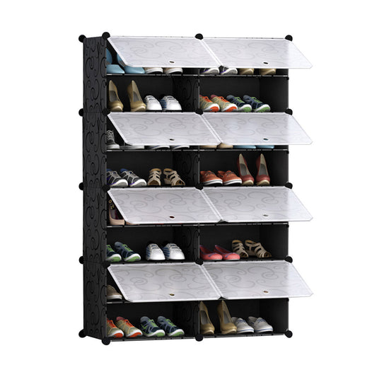 SOGA 8 Tier 2 Column Shoe Rack Organizer Sneaker Footwear Storage Stackable Stand Cabinet Portable Wardrobe with Cover