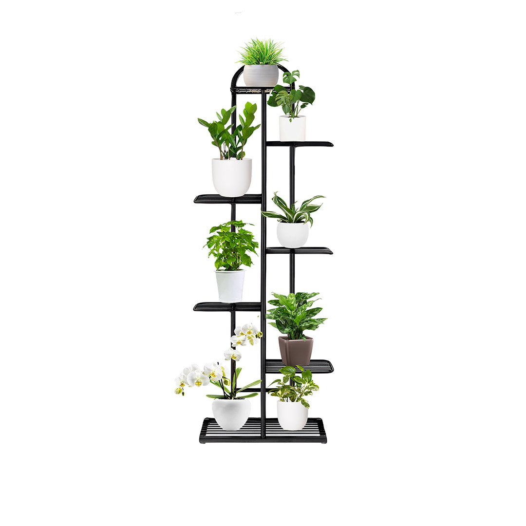 SOGA 7 Tier 8 Pots Black Metal Plant Stand Flowerpot Display Shelf Rack Indoor Home Office Decor