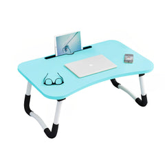 SOGA Blue Portable Bed Table Adjustable Foldable Bed Sofa Study Table Laptop Mini Desk with Notebook Stand Card Slot Holder Home Decor