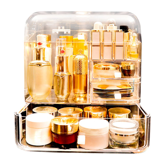 SOGA Transparent Cosmetic Storage Box Clear Makeup Skincare Holder with Lid Drawers Waterproof  Dustproof Organiser