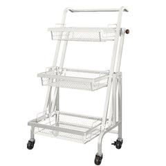 SOGA 3 Tier Steel White Adjustable Kitchen Cart Multi-Functional Shelves Storage Organizer with Wheels