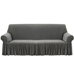 SOGA 3-Seater Grey Sofa Cover with Ruffled Skirt Couch Protector High Stretch Lounge Slipcover Home Decor