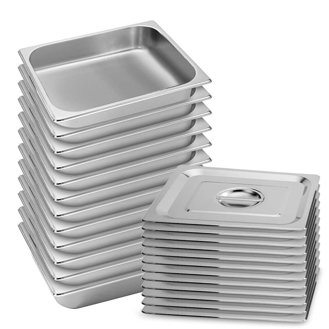 SOGA 12X Gastronorm GN Pan Full Size 1/2 GN Pan 6.5cm Deep Stainless Steel Tray With Lid