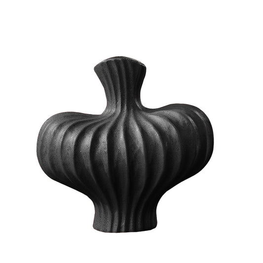 SOGA 25X24cm Ornament Small Matte Black Vases Countertop Decoration Accessories Porch Crafts Home Decor