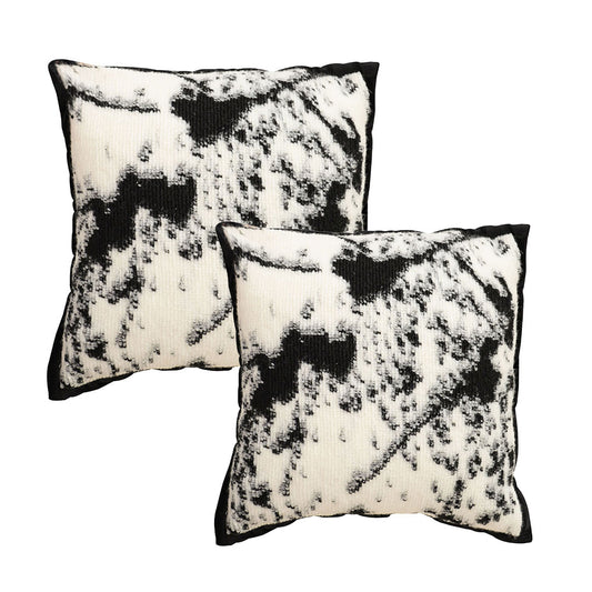 SOGA 2X45cm Light Vintage Leopard Print Black & White Ink Splatter Wide-Edge SquareThrow Pillow