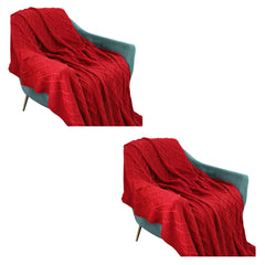 SOGA 2X 130x180cm Throw Blanket Red Christmas Chunky Yarn Woven Decorative Cozy Knit for Holiday Home Decor