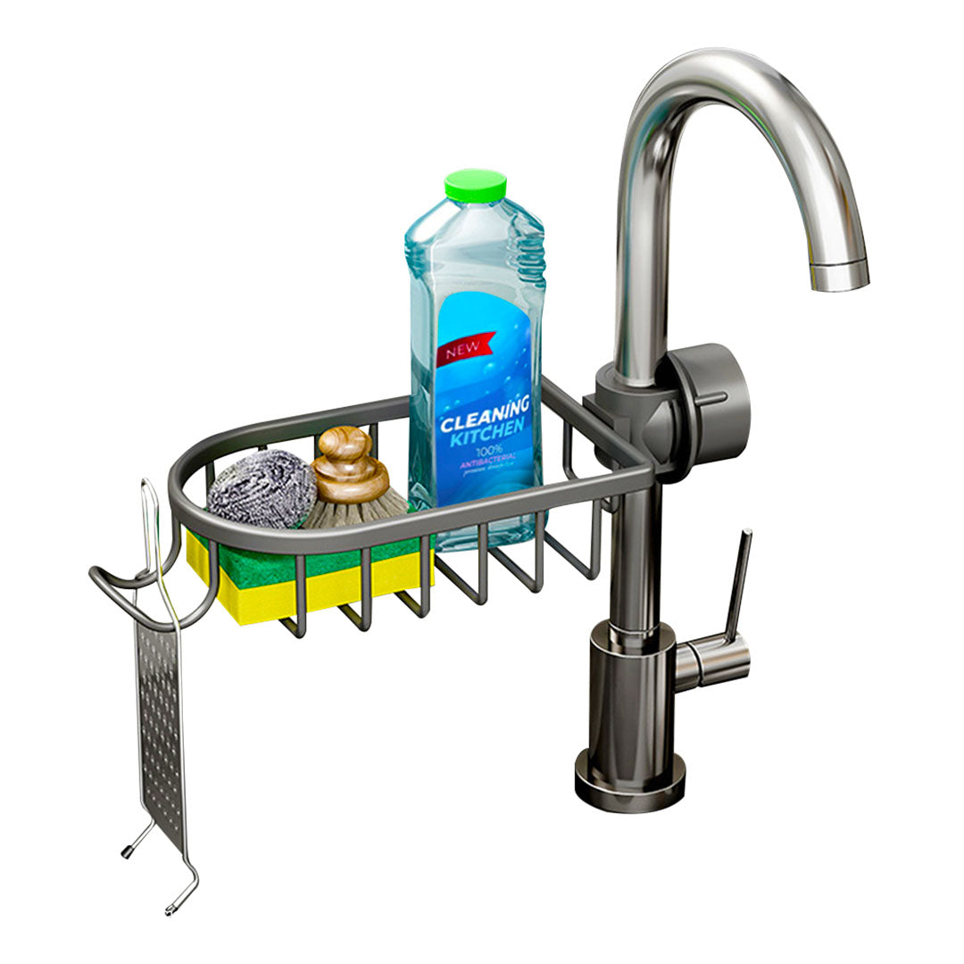 SOGA Dark Grey Single Kitchen Sink Organiser Faucet Soap Sponge Caddy Rack Storage Drainer