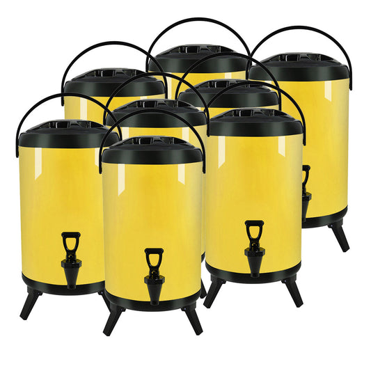 SOGA 8X 10L Stainless Steel Insulated Milk Tea Barrel Hot and Cold Beverage Dispenser Container with Faucet Yellow