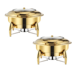 SOGA 2X Gold Plated Stainless Steel Round Chafing Dish Tray Buffet Cater Food Warmer Chafer with Top Lid