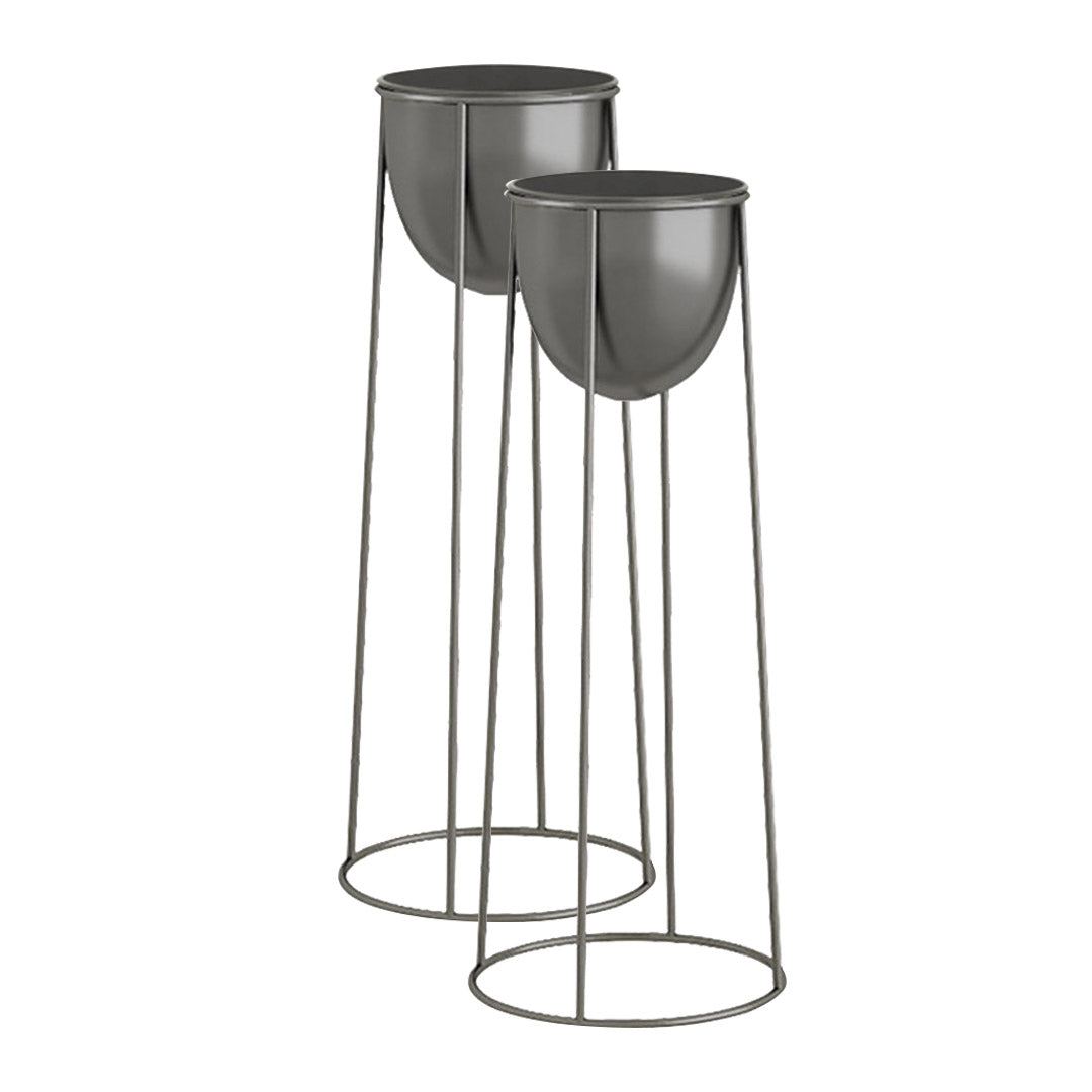 SOGA 2X 70cm Round Wire Metal Flower Pot Stand with Black Flowerpot Holder Rack Display