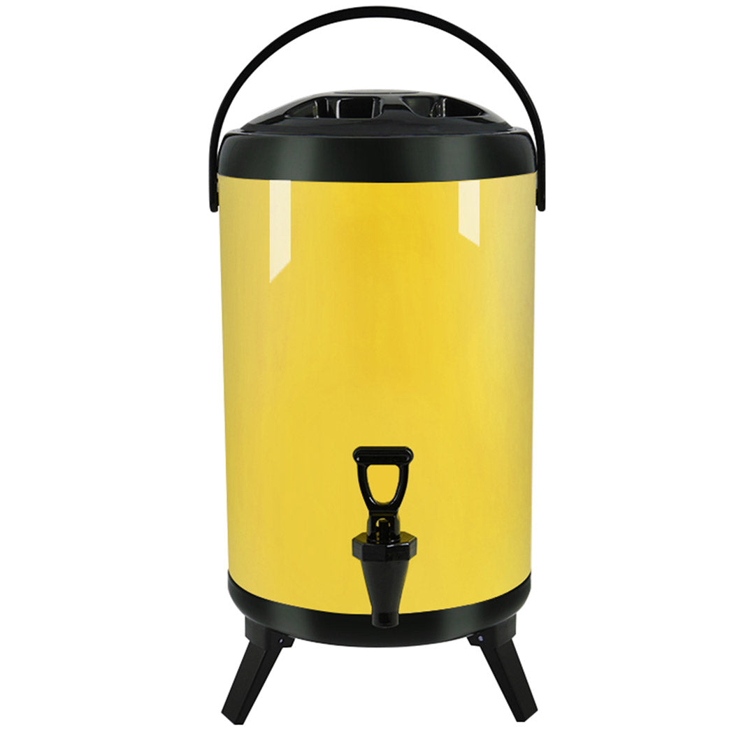 SOGA 10L Stainless Steel Insulated Milk Tea Barrel Hot and Cold Beverage Dispenser Container with Faucet Yellow