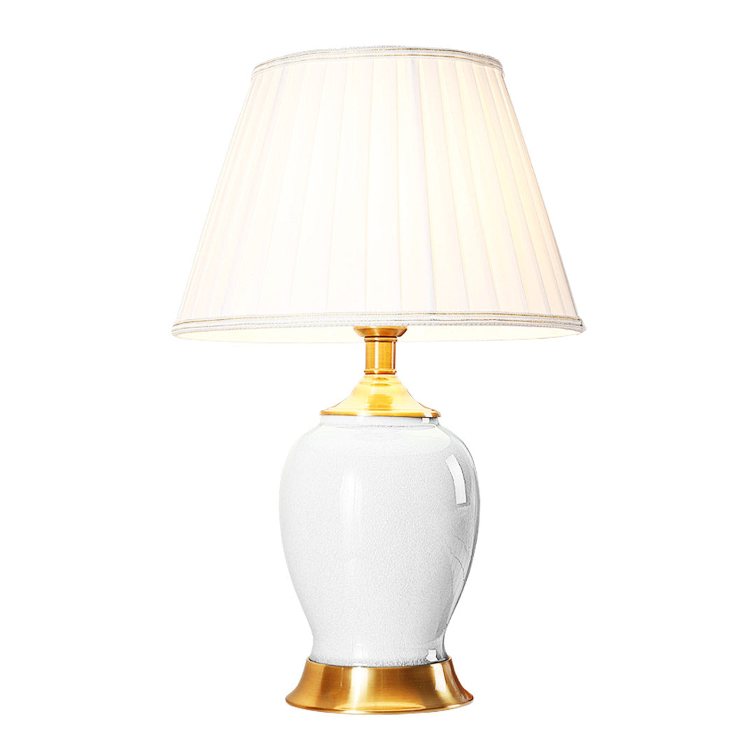 SOGA Ceramic Oval Table Lamp with Gold Metal Base Desk Lamp White