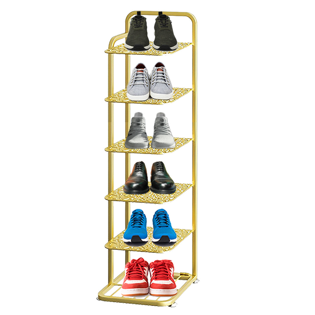 SOGA 6 Tier Gold Plated Metal Shoe Organizer Space Saving Portable Footwear Storage Shelf