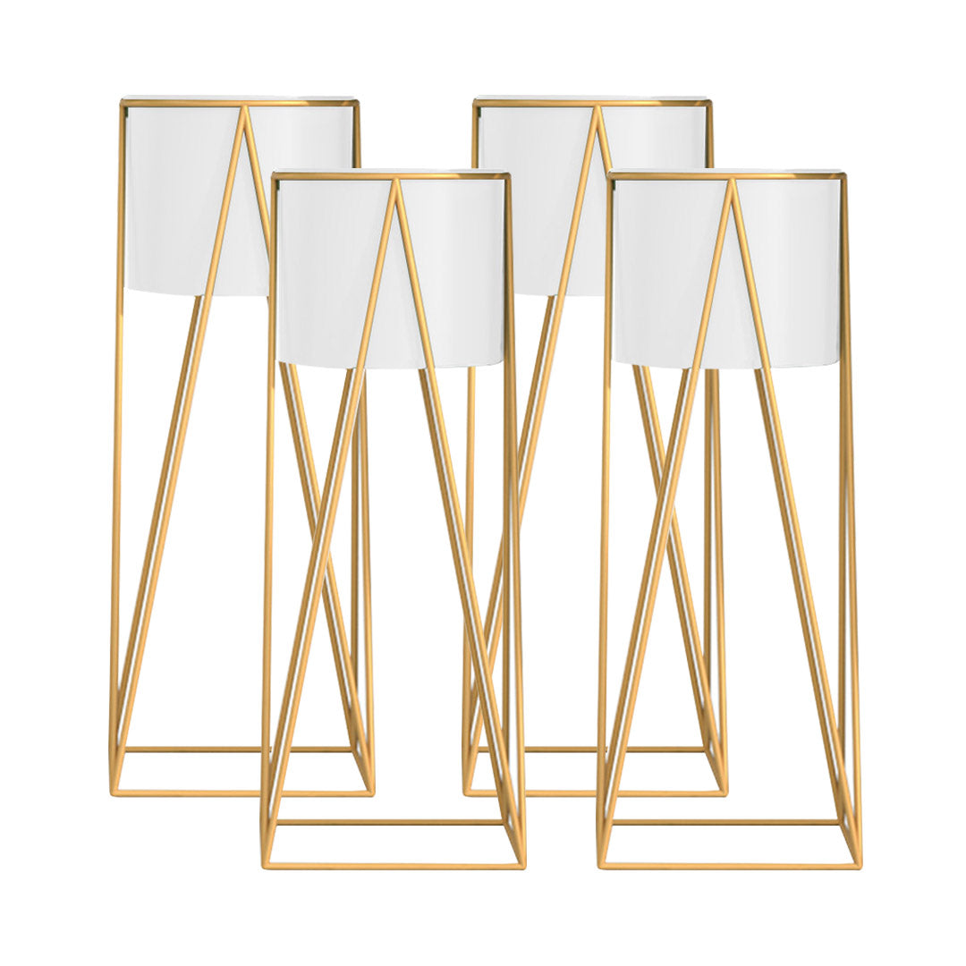 SOGA 4X 50cm Gold Metal Plant Stand with White Flower Pot Holder Corner Shelving Rack Indoor Display