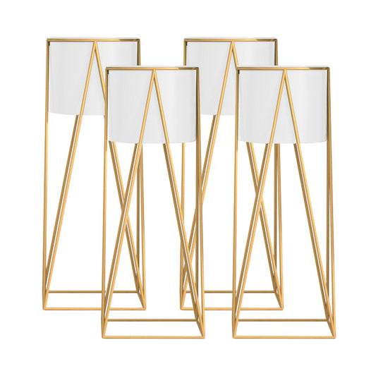 SOGA 4X 50cm Gold Metal Plant Stand with White Flower Pot Holder Corner Shelving Rack Indoor Display