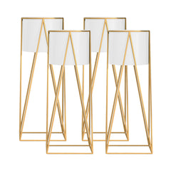 SOGA 4X 50cm Gold Metal Plant Stand with White Flower Pot Holder Corner Shelving Rack Indoor Display