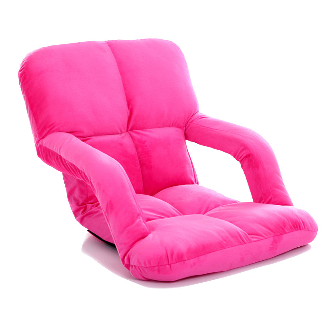 SOGA Foldable Lounge Cushion Adjustable Floor Lazy Recliner Chair with Armrest Pink