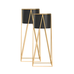 SOGA 2X 70cm Gold Metal Plant Stand with Black Flower Pot Holder Corner Shelving Rack Indoor Display