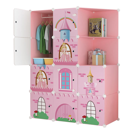 SOGA 10 Cubes Pink Castle Print Portable Wardrobe Divide-Grid Modular Storage Organiser Foldable Closet