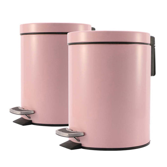 SOGA 2X Foot Pedal Stainless Steel Rubbish Recycling Garbage Waste Trash Bin Round 12L Pink