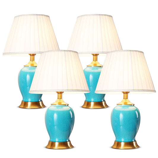 SOGA 4X Ceramic Oval Table Lamp with Gold Metal Base Desk Lamp Blue