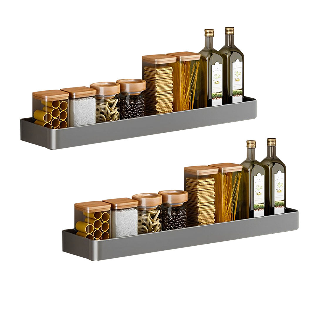 SOGA 2X 30cm Black Wall-Mounted Rectangular Kitchen Spice Storage Organiser Space Saving Condiments Shelf Rack