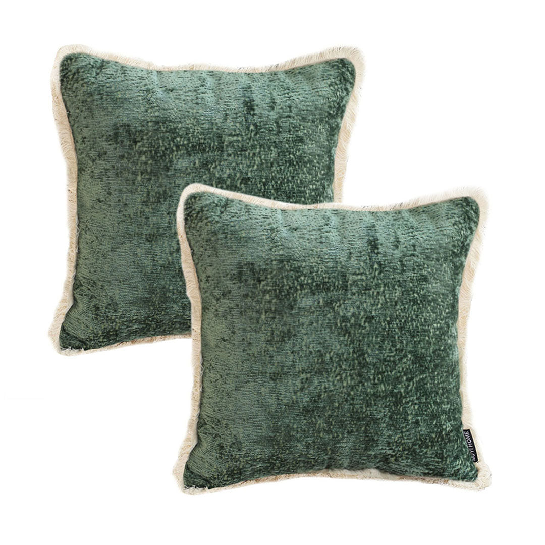 SOGA 2X 45cm Jade Green Home aesthetic chenille texture tassel square Throw Pillow