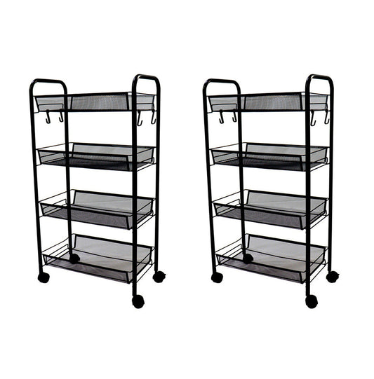 SOGA 2X 4 Tier Steel Black Bee Mesh Kitchen Cart Multi-Functional Shelves Storage Organizer with Wheels